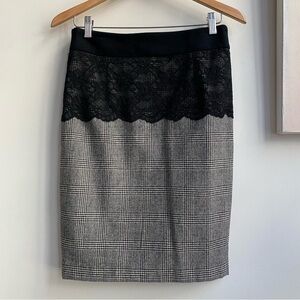 ZARA Plaid Wool and Lace Pencil Mini Skirt Small Mint Condition